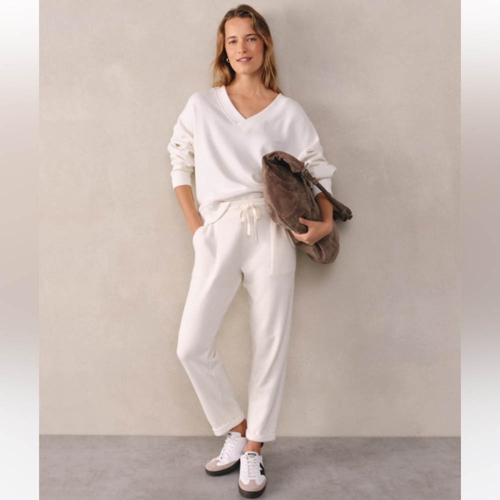 The White Company Fleeceback Turn Up Cuff Joggers Loungewear White Size‎ Medium